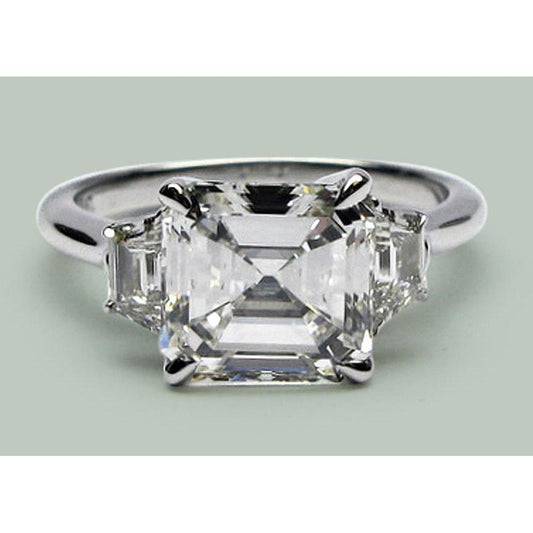 Anello Dell'Anniversario Asscher E Naturale Diamante Trapezoidale 5,50 Ct Artiglio D'Aquila 3 Pietre