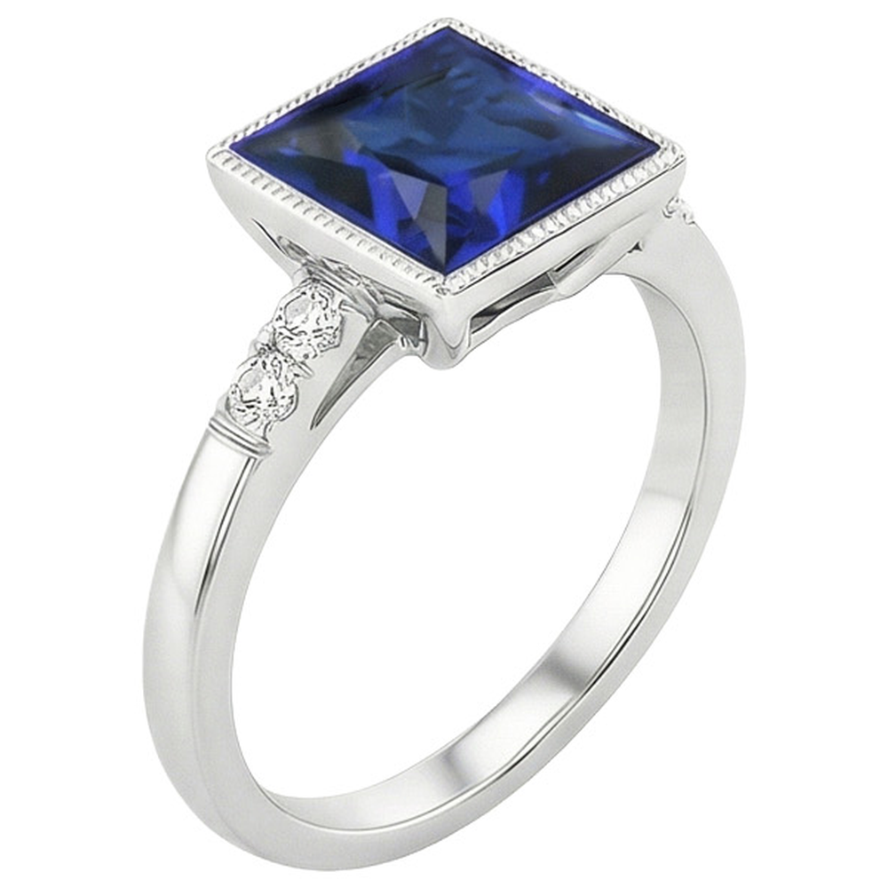 Anello Di Diamanti Con Accenti Stile Vintage Zaffiro Blu 5.25 Carati