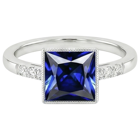 Anello Di Diamanti Con Accenti Stile Vintage Zaffiro Blu 5.25 Carati