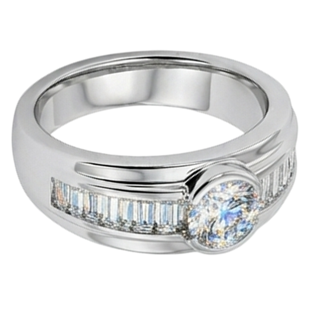 Anello Di Didanzamento Vero Diamanti Naturali Autentici ( non creati in laboratorio ) 2 Carati Banda Uomo Oro Bianco 14K