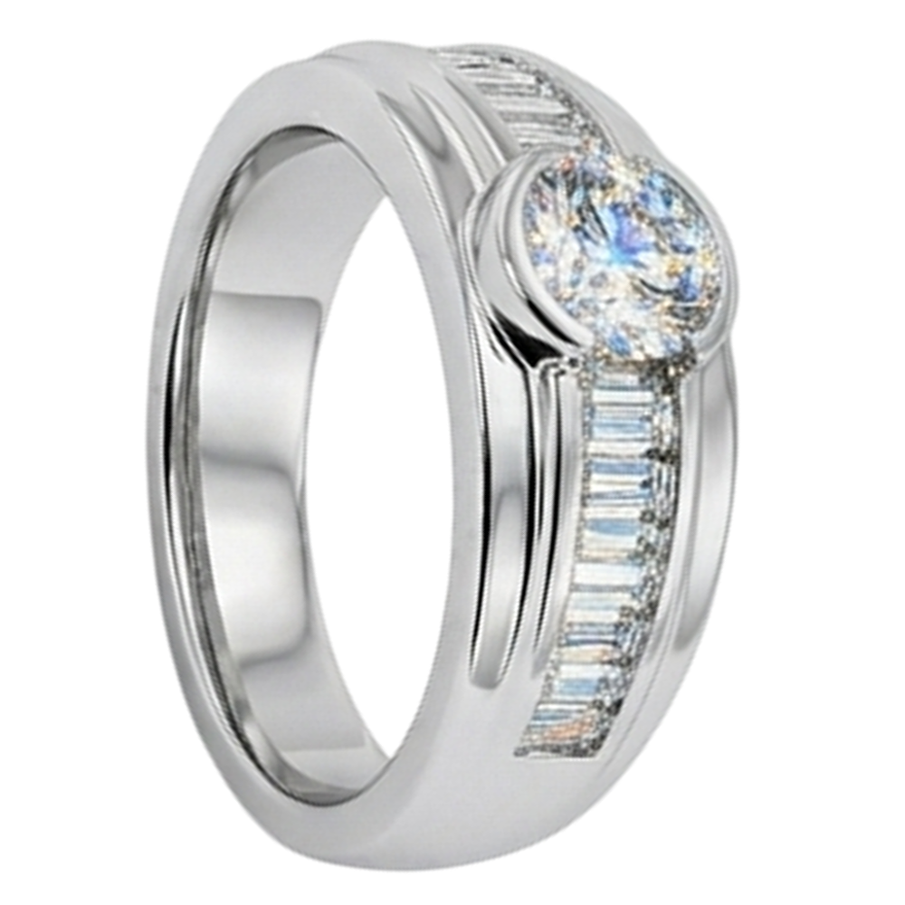 Anello Di Didanzamento Vero Diamanti Naturali Autentici ( non creati in laboratorio ) 2 Carati Banda Uomo Oro Bianco 14K