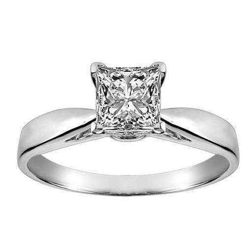 Anello Di Fidanzamento 3 Carati Princess Naturale Diamond Solitaire 14K White Gold