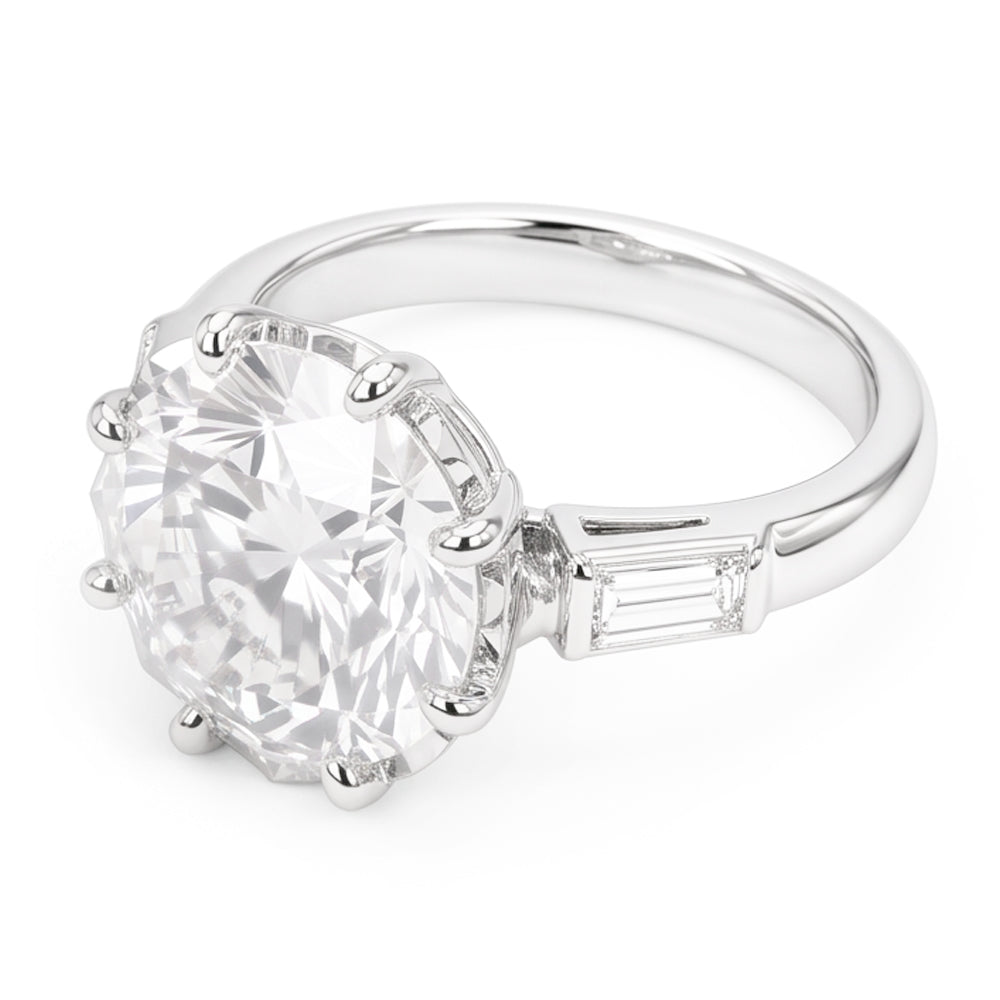 Anello Di Fidanzamento 3 Pietre Baguette Old Miner Vero Diamanti Naturali Autentici ( non creati in laboratorio ) Rotondi 3.75 Carati