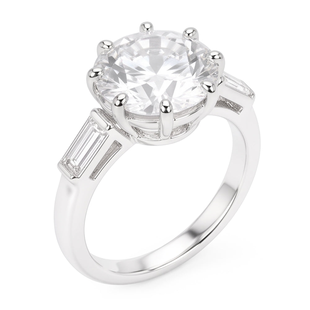 Anello Di Fidanzamento 3 Pietre Baguette Old Miner Vero Diamanti Naturali Autentici ( non creati in laboratorio ) Rotondi 3.75 Carati