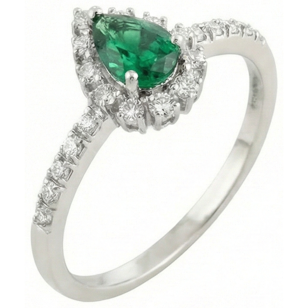 Anello Di Fidanzamento 4.80 Carati Verde Smeraldo Con Diamanti Oro Bianco 14K