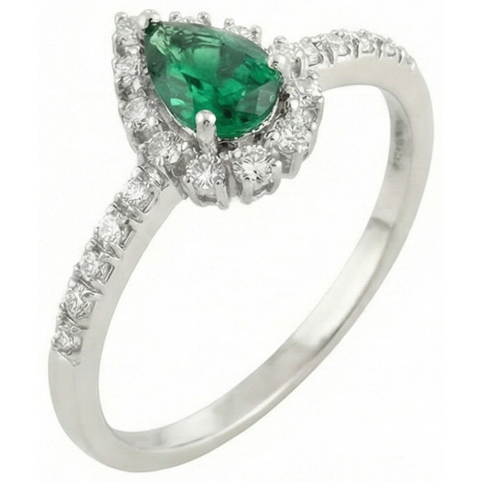 Anello Di Fidanzamento 4.80 Carati Verde Smeraldo Con Diamanti Oro Bianco 14K