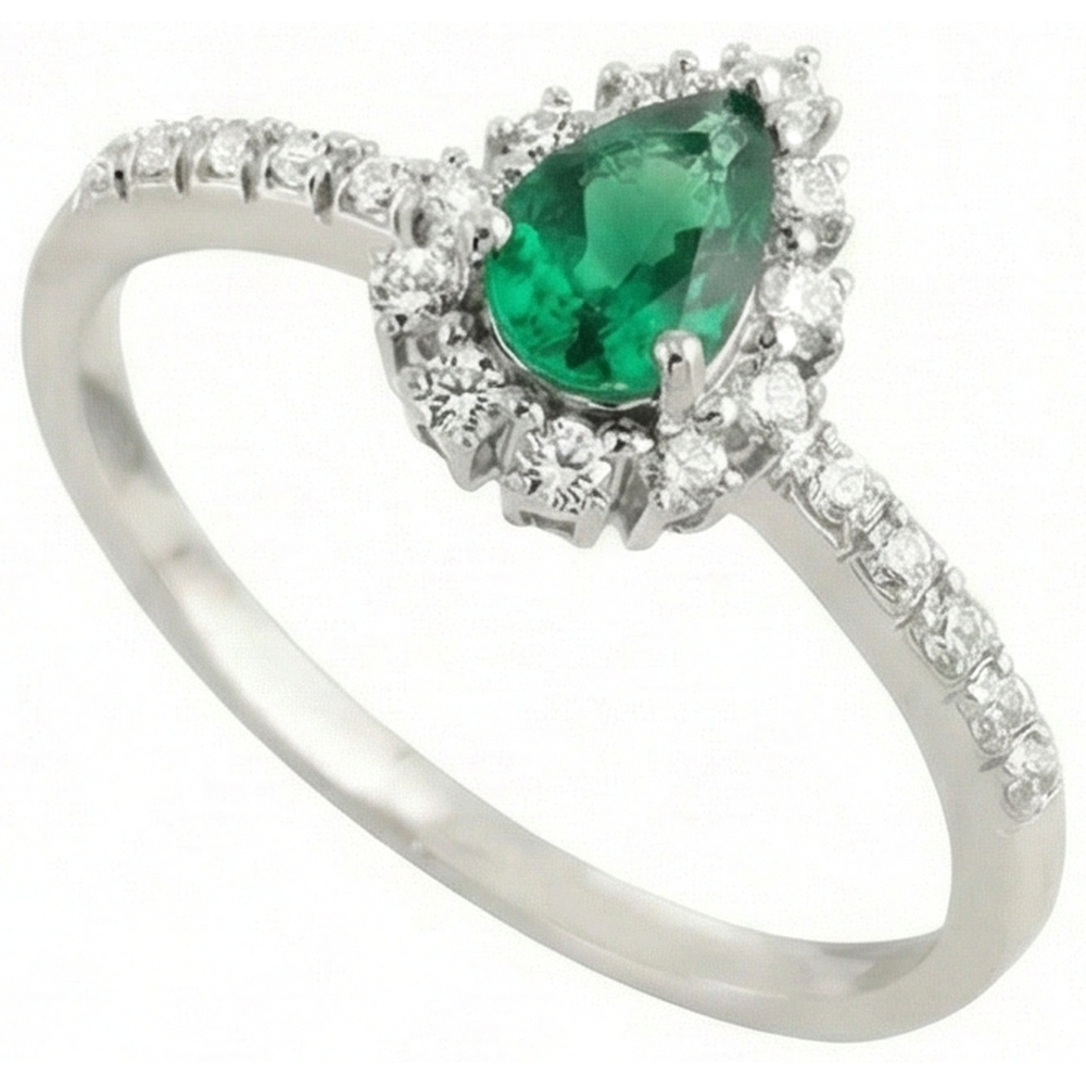 Anello Di Fidanzamento 4.80 Carati Verde Smeraldo Con Diamanti Oro Bianco 14K
