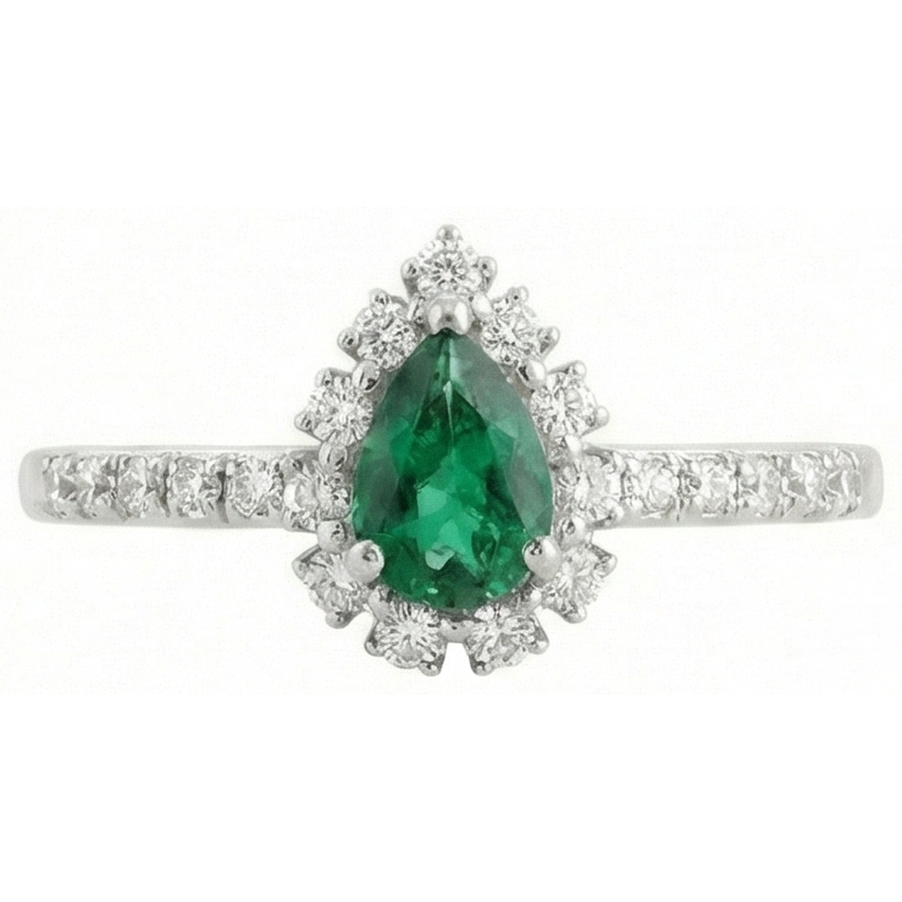 Anello Di Fidanzamento 4.80 Carati Verde Smeraldo Con Diamanti Oro Bianco 14K