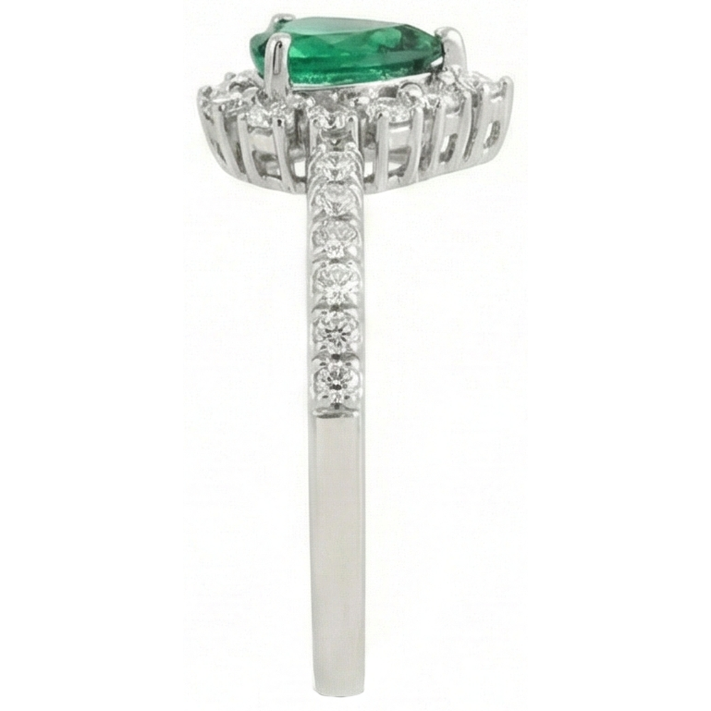 Anello Di Fidanzamento 4.80 Carati Verde Smeraldo Con Diamanti Oro Bianco 14K