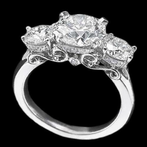Anello Di Fidanzamento A Tulipano In Oro Bianco Con Genuino Diamanti Tondi 3 Carati E Tre Pietre