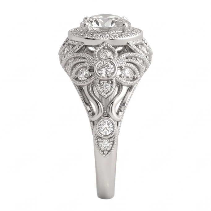 Anello Di Fidanzamento Anniversario Di Fidanzamento Con Naturale Diamante Naturale Autentico ( non creato in laboratorio ) Rotondo Stile Vintage 2.0 Ct. WG 14K