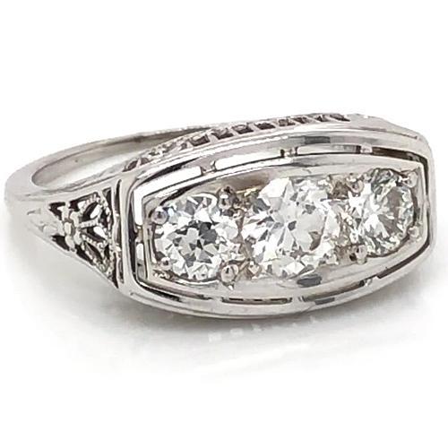 Anello Di Fidanzamento Con 3 Pietre Di Naturale Diamanti. Gioielli In Stile Vintage Da 1.75 Carati