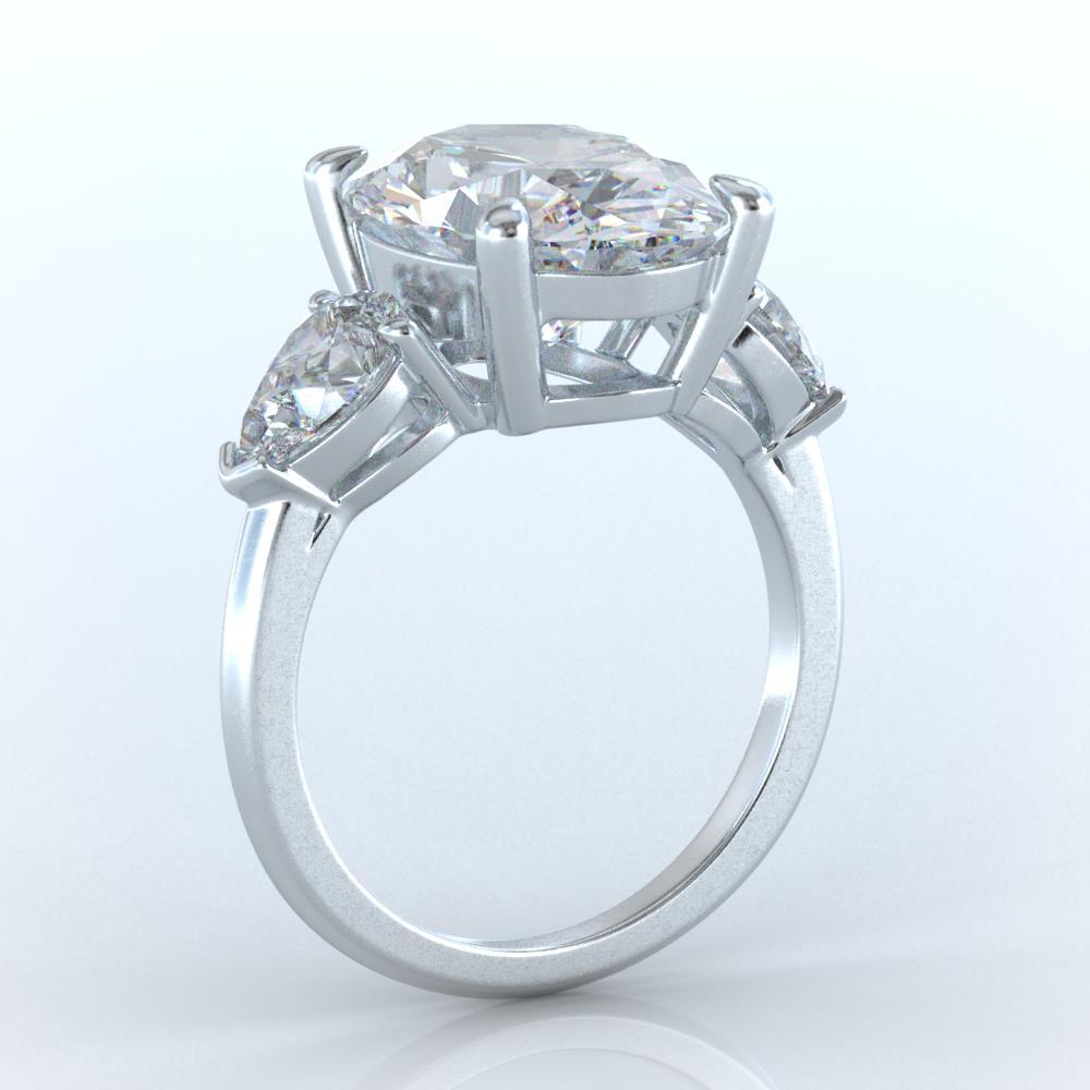 Anello Di Fidanzamento Con 3 Pietre Ovale E Naturale Diamante 8 Carati In Oro Bianco 14K