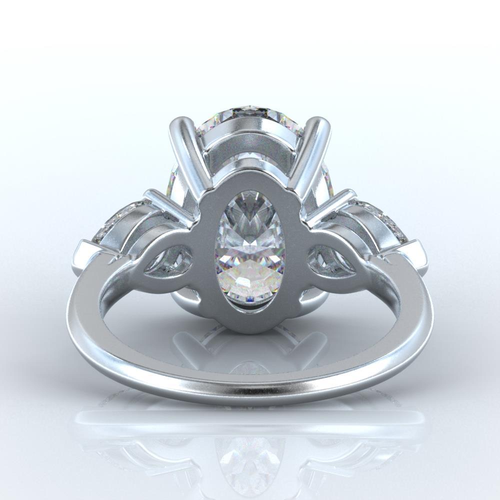 Anello Di Fidanzamento Con 3 Pietre Ovale E Naturale Diamante 8 Carati In Oro Bianco 14K