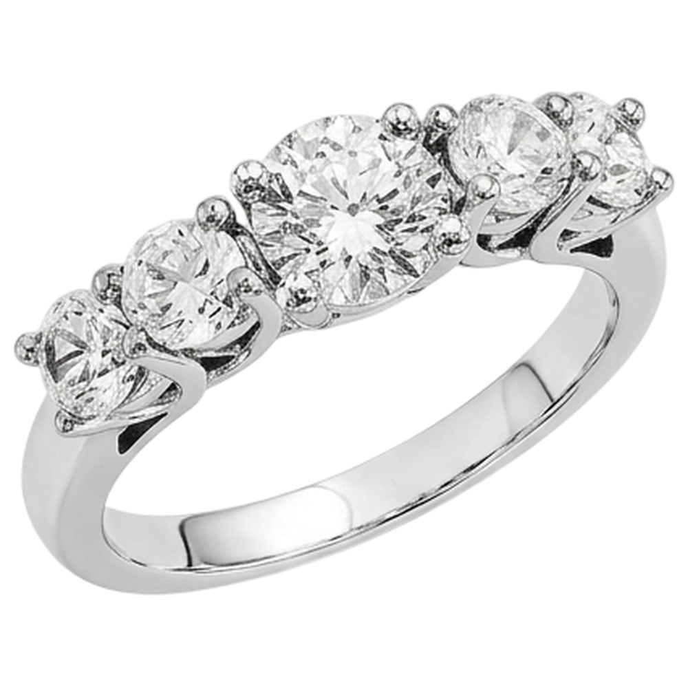 Anello Di Fidanzamento Con Cinque Pietre Di Vero Diamante Naturale Autentico ( non creato in laboratorio ) 2 Carati In Oro Bianco 14K