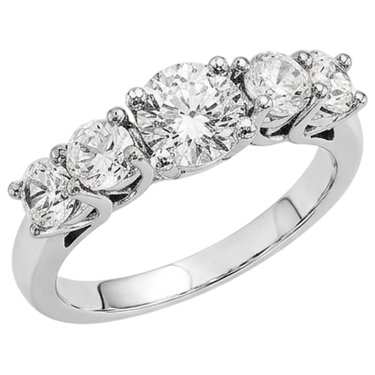 Anello Di Fidanzamento Con Cinque Pietre Di Vero Diamante Naturale Autentico ( non creato in laboratorio ) 2 Carati In Oro Bianco 14K