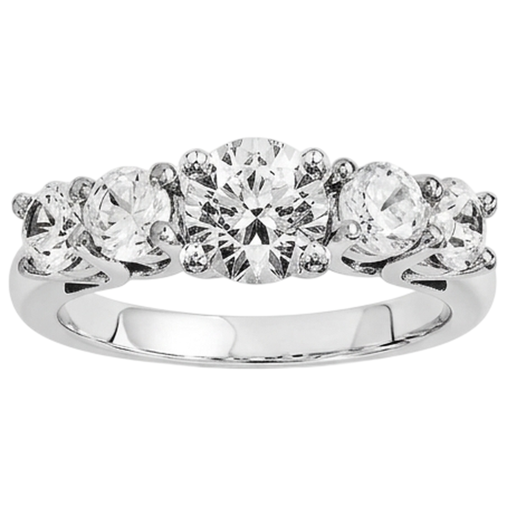 Anello Di Fidanzamento Con Cinque Pietre Di Vero Diamante Naturale Autentico ( non creato in laboratorio ) 2 Carati In Oro Bianco 14K