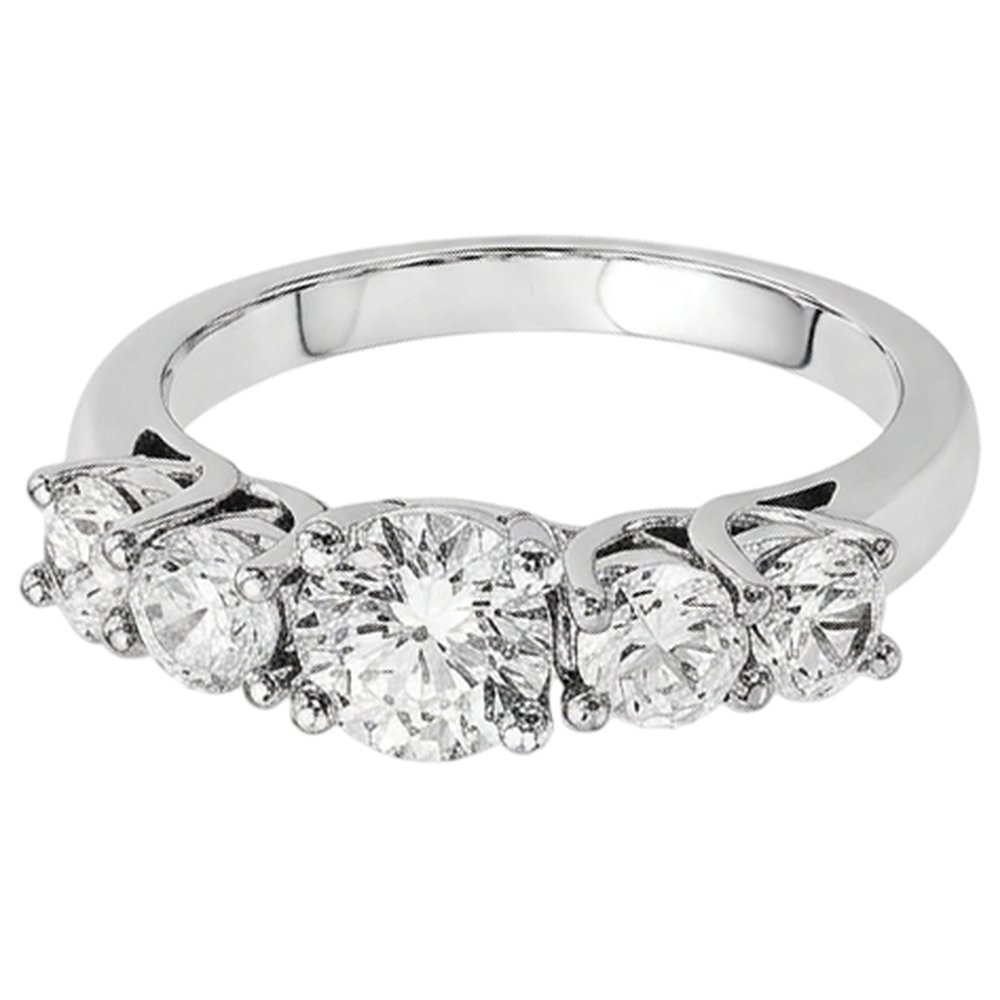 Anello Di Fidanzamento Con Cinque Pietre Di Vero Diamante Naturale Autentico ( non creato in laboratorio ) 2 Carati In Oro Bianco 14K