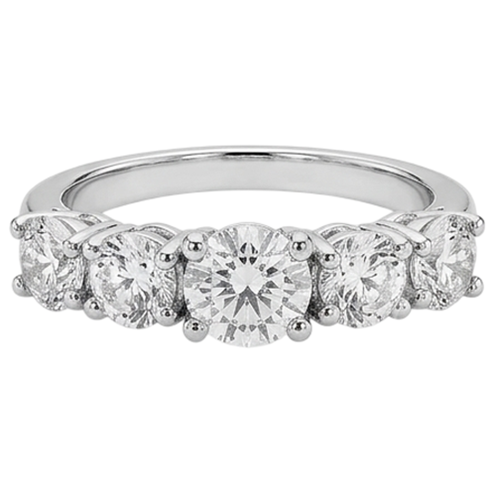 Anello Di Fidanzamento Con Cinque Pietre Di Vero Diamante Naturale Autentico ( non creato in laboratorio ) 2 Carati In Oro Bianco 14K