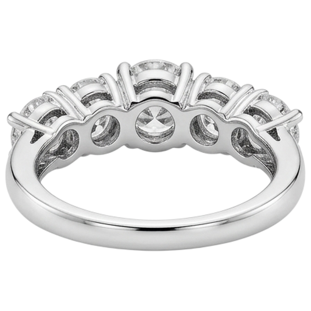 Anello Di Fidanzamento Con Cinque Pietre Di Vero Diamante Naturale Autentico ( non creato in laboratorio ) 2 Carati In Oro Bianco 14K