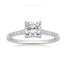 Anello Di Fidanzamento Con Cuscino E Genuino Diamante Rotondo Da 3.40 Carati. Oro Bianco 14K