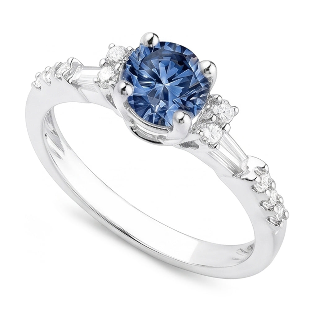 Anello Di Fidanzamento Con Diamante Naturale Autentico ( non creato in laboratorio ) Blu