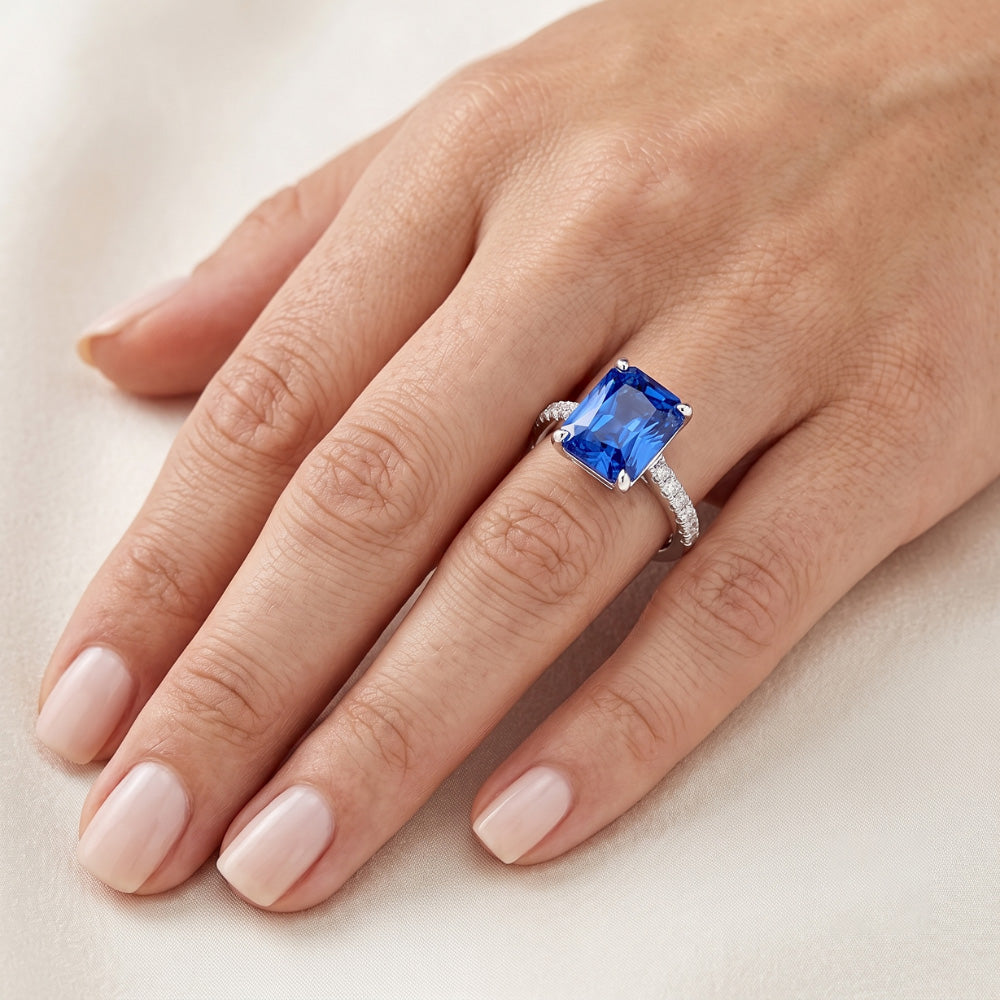 Anello Di Fidanzamento Con Diamante Naturale Autentico ( non creato in laboratorio ) Zaffiro