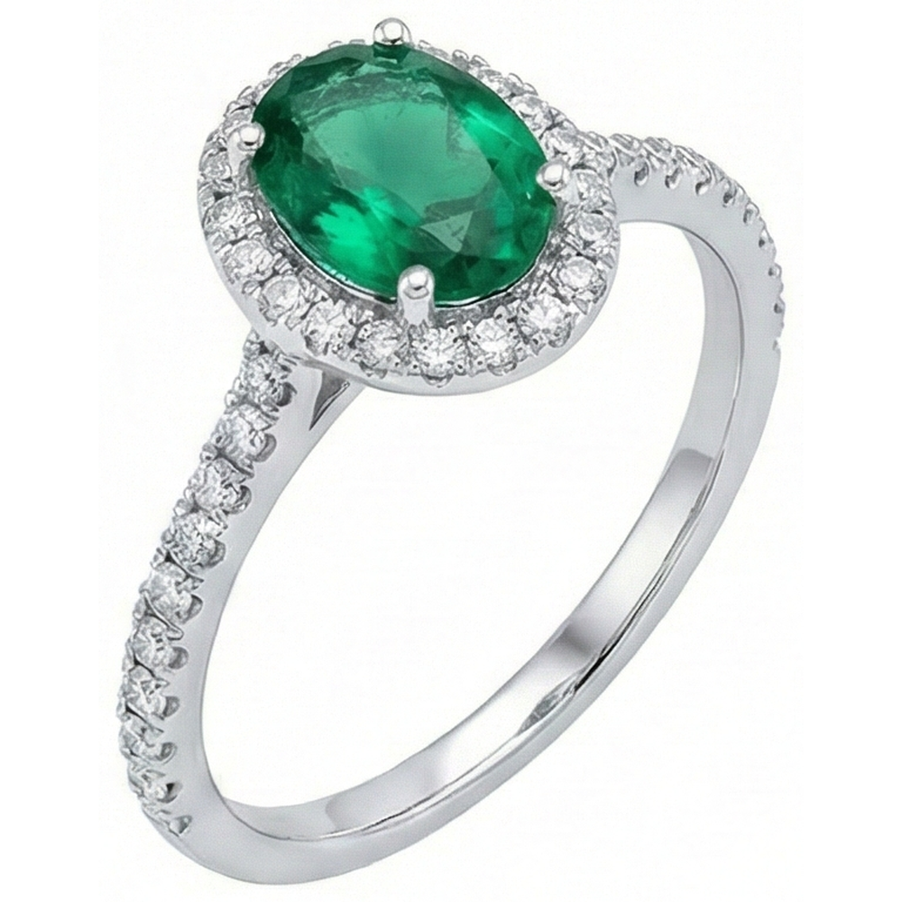 Anello Di Fidanzamento Con Diamante Naturale Autentico ( non creato in laboratorio ) Verde Smeraldo Taglio Ovale Da 3,6 Ct