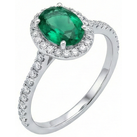 Anello Di Fidanzamento Con Diamante Naturale Autentico ( non creato in laboratorio ) Verde Smeraldo Taglio Ovale Da 3,6 Ct