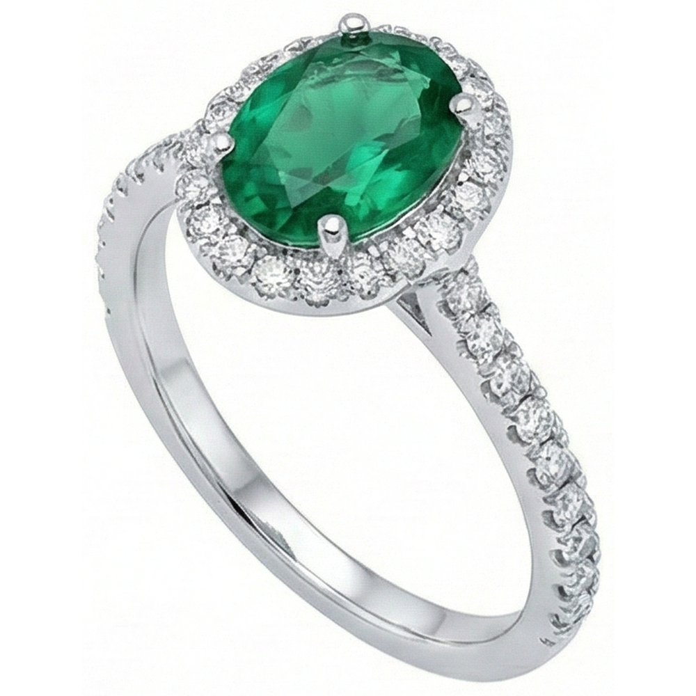 Anello Di Fidanzamento Con Diamante Naturale Autentico ( non creato in laboratorio ) Verde Smeraldo Taglio Ovale Da 3,6 Ct
