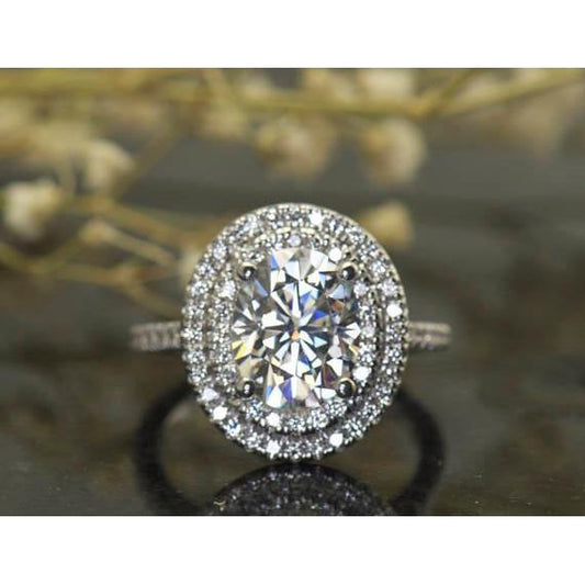 Anello Di Fidanzamento Con Doppio Vero Diamante Ovale 2.25 Carati