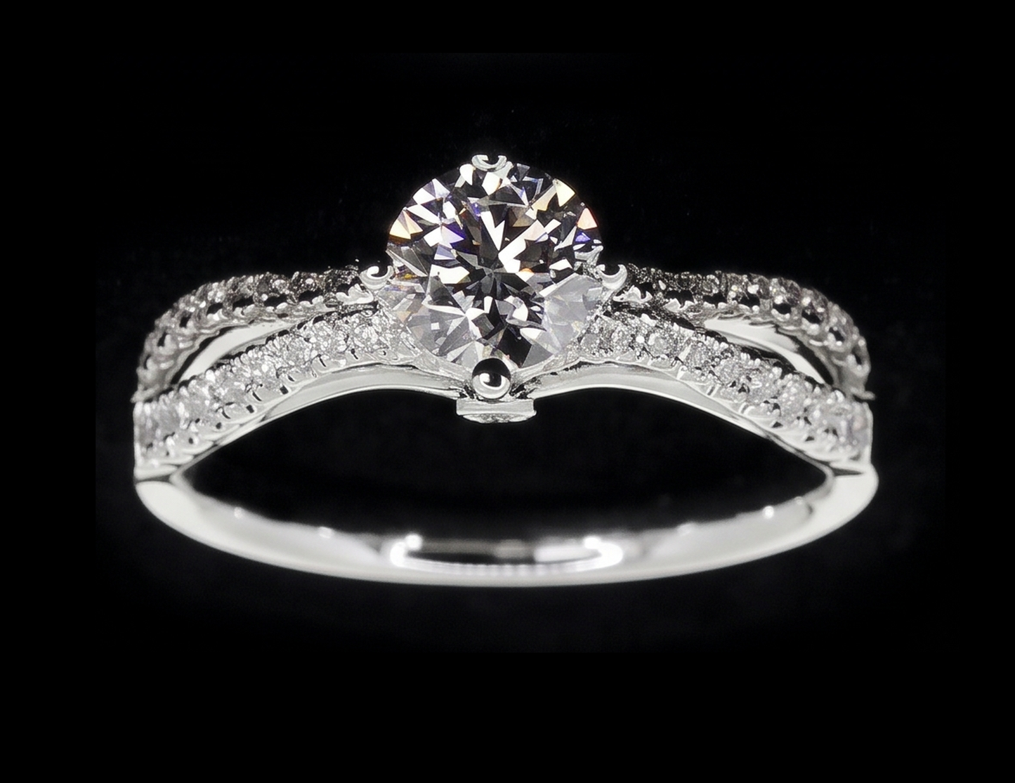 Anello Di Fidanzamento Con Gambo Diviso 2 Carati In Oro Bianco Con Vero Diamante Rotondo 14K