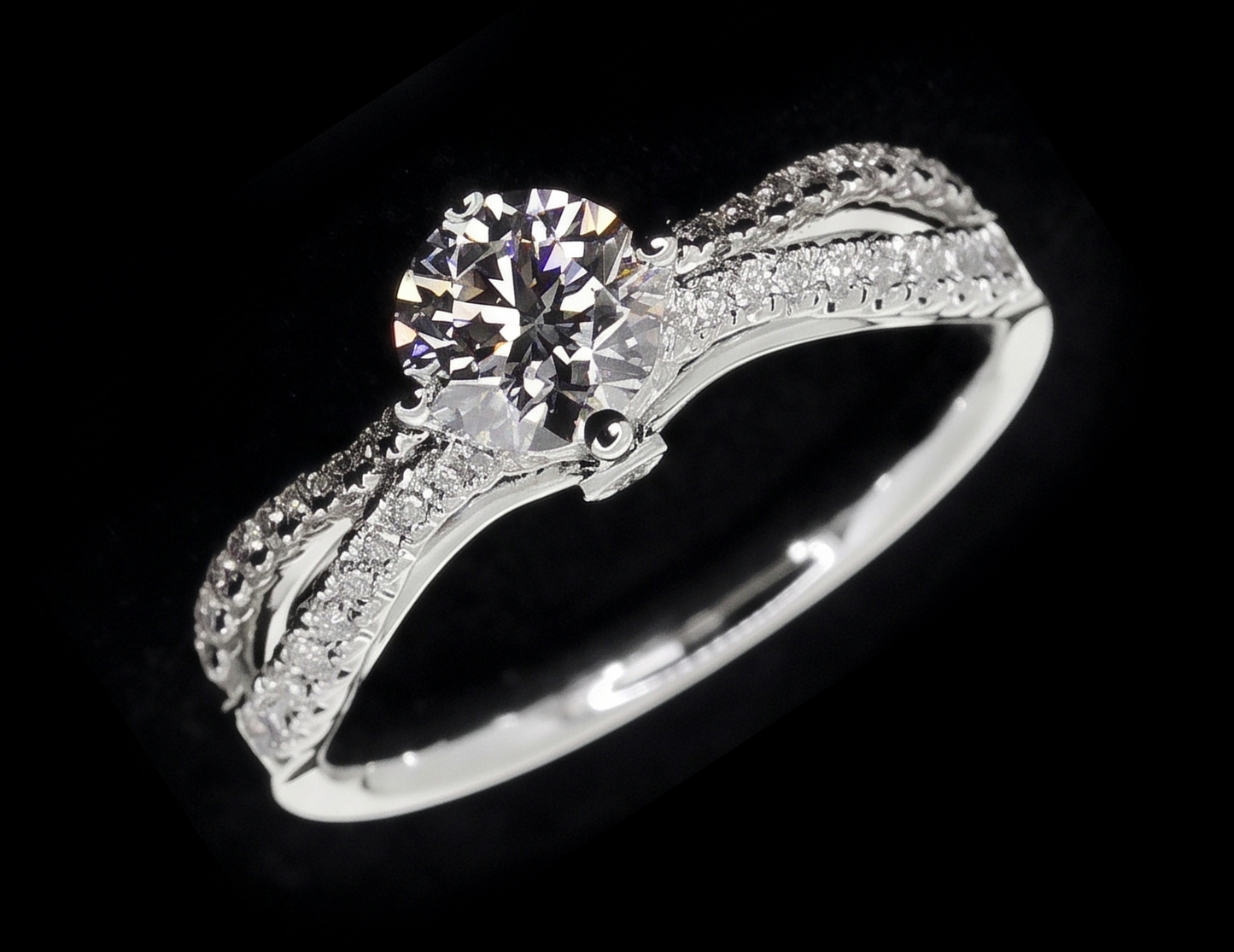 Anello Di Fidanzamento Con Gambo Diviso 2 Carati In Oro Bianco Con Vero Diamante Rotondo 14K