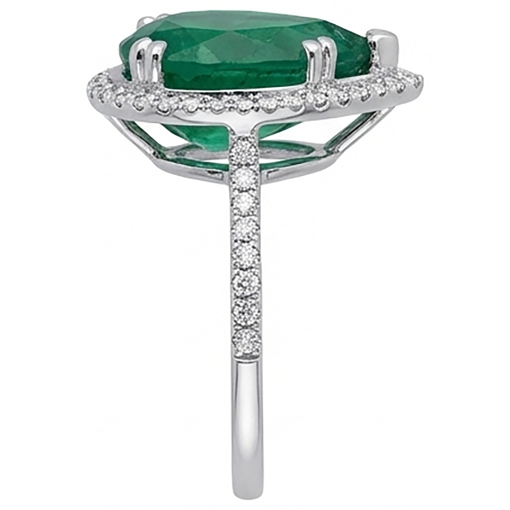 Anello Di Fidanzamento Con Gemma Verde Smeraldo Da 4,50 Carati E Diamante In Oro Bianco 14K