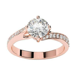 Anello Di Fidanzamento Con Genuino Diamante 3.50 Carati Con Taglio Brillante Incastonato In Oro Rosa
