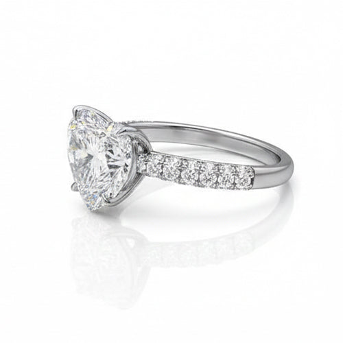 Anello Di Fidanzamento Con Genuino Diamante Naturale Autentico ( non creato in laboratorio ) A Cuore Da Donna Da 2,85 Carati In Oro Bianco 14K