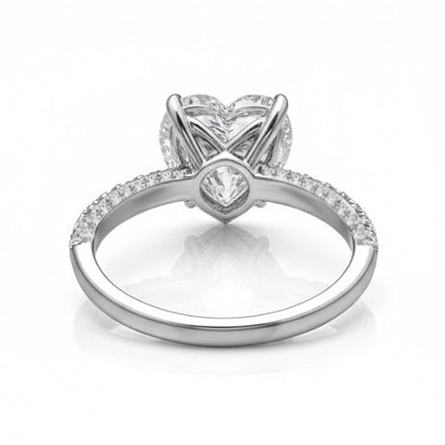 Anello Di Fidanzamento Con Genuino Diamante Naturale Autentico ( non creato in laboratorio ) A Cuore Da Donna Da 2,85 Carati In Oro Bianco 14K