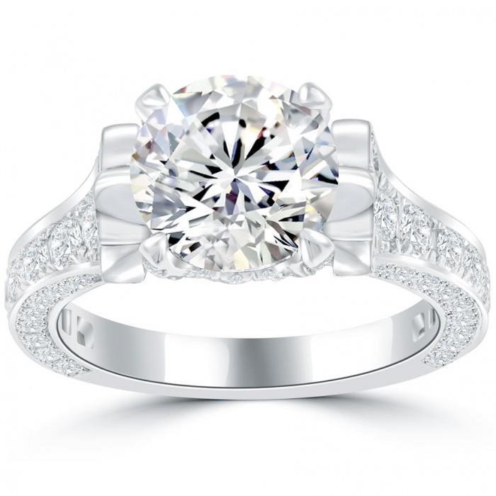 Anello Di Fidanzamento Con Genuino Diamante Brillante Scintillante. Oro Bianco 4.65 Carati 14K