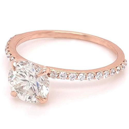 Anello Di Fidanzamento Con Genuino Diamante Da 1.50 Carati Con Accenti In Oro Rosa 14K