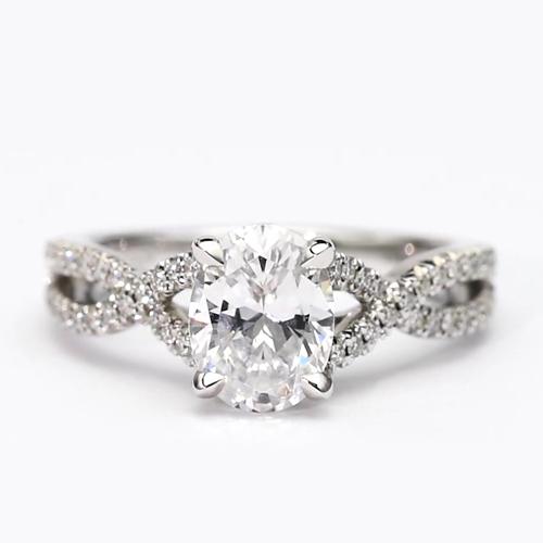 Anello Di Fidanzamento Con Genuino Diamante Da 2,50 Carati. Oro Bianco 14K Con Gambo Ritorto Ovale E Taglio Rotondo