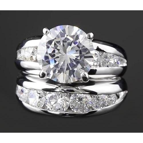 Anello Di Fidanzamento Con Genuino Diamante Da 5 Carati In Oro Bianco Rotondo 14K