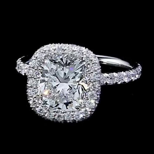 Anello Di Fidanzamento Con Genuino Diamante Halo 3 Carati Da Donna In Oro Bianco 14K