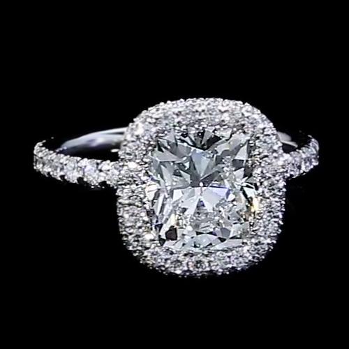 Anello Di Fidanzamento Con Genuino Diamante Halo 3 Carati Da Donna In Oro Bianco 14K
