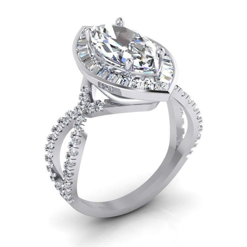Anello Di Fidanzamento Con Genuino Diamante Marquise Halo 5.50 Carati Gioielli Da Donna