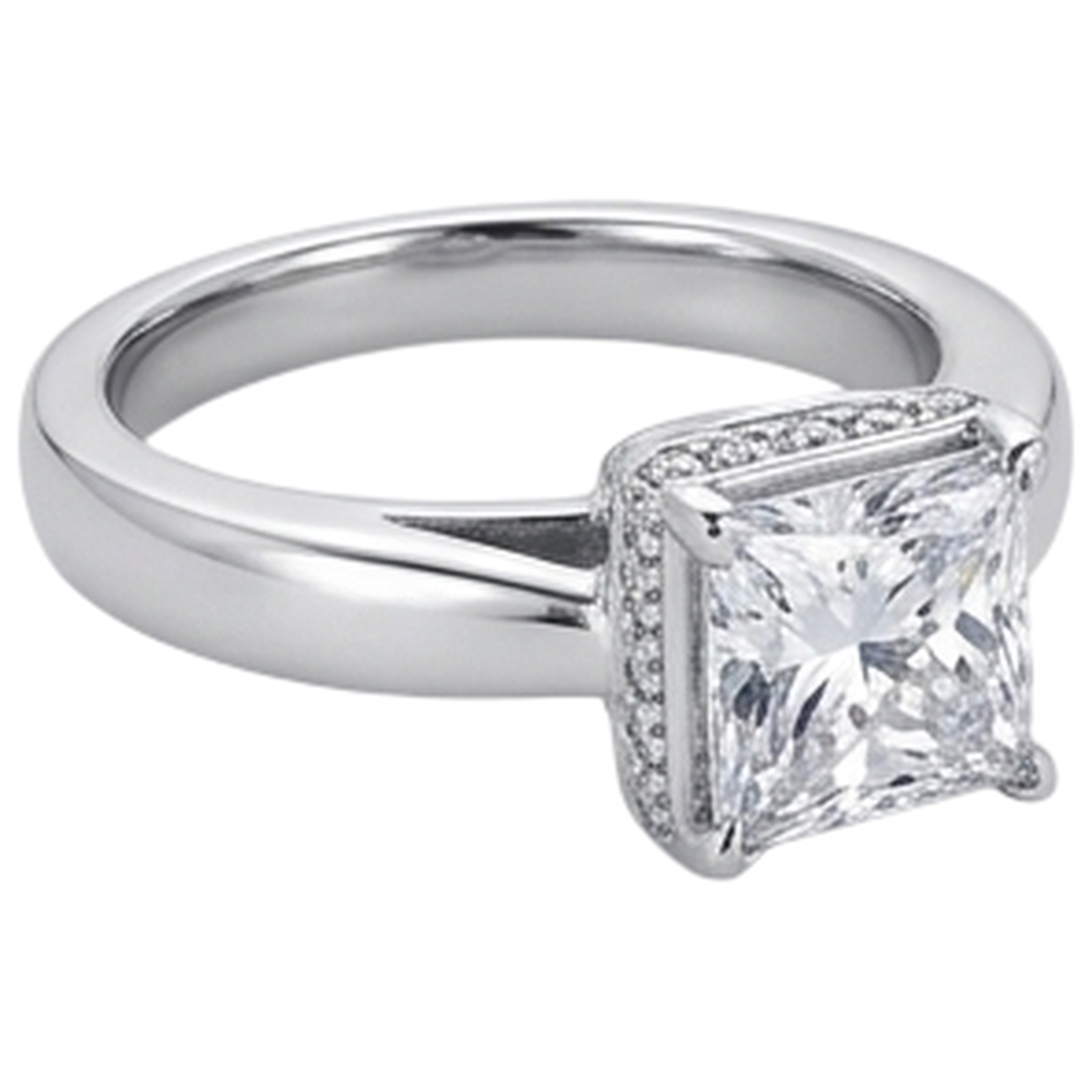 Anello Di Fidanzamento Con Genuino Diamante Naturale Autentico ( non creato in laboratorio ) Hidden Halo Princess 2,50 Carati Nuovo