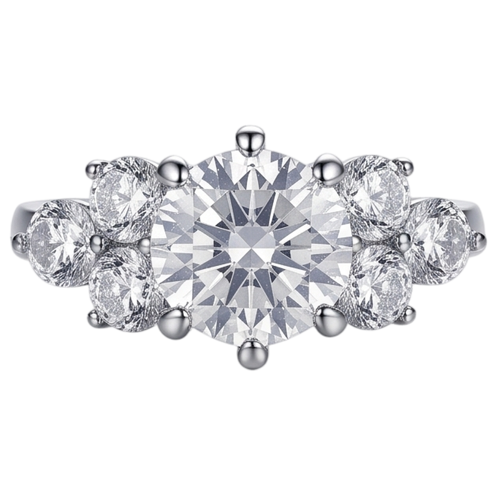 Anello Di Fidanzamento Con Genuino Diamante Naturale Autentico ( non creato in laboratorio ) Rotondo Da 3,80 Ct Con Montatura A Canestro In Oro Bianco 14K