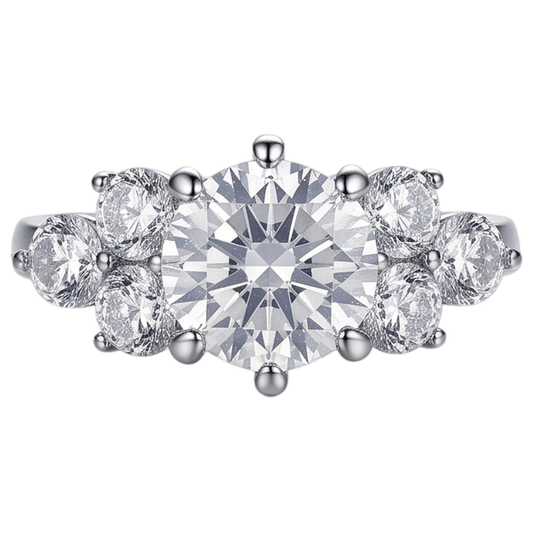 Anello Di Fidanzamento Con Genuino Diamante Naturale Autentico ( non creato in laboratorio ) Rotondo Da 3,80 Ct Con Montatura A Canestro In Oro Bianco 14K