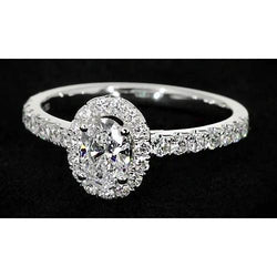 Anello Di Fidanzamento Con Genuino Diamante Ovale 1.32 Carati Halo Oro Bianco 14K