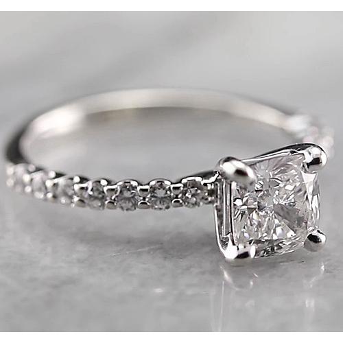 Anello Di Fidanzamento Con Genuino Diamante Radiante Da 1.50 Carati In Oro Bianco 14K