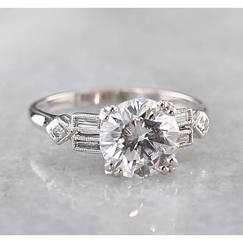 Anello Di Fidanzamento Con Genuino Diamante Rotondo Da 2 Carati In Oro Bianco Accentato 14K